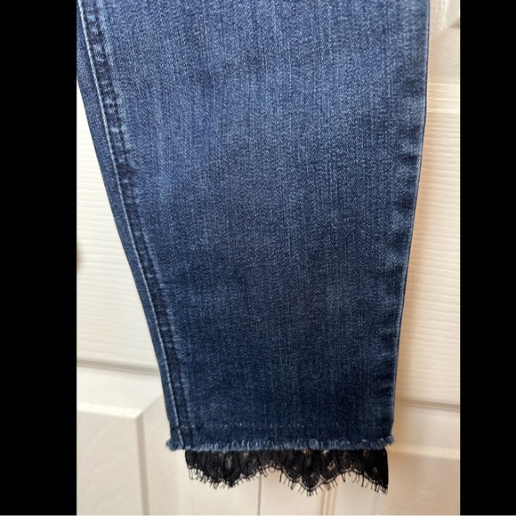 Anthro LEVEL 99 Tanya High Rise Ultra Skinny Denim Jeans In Elegant Lace Trim - Picture 4 of 13